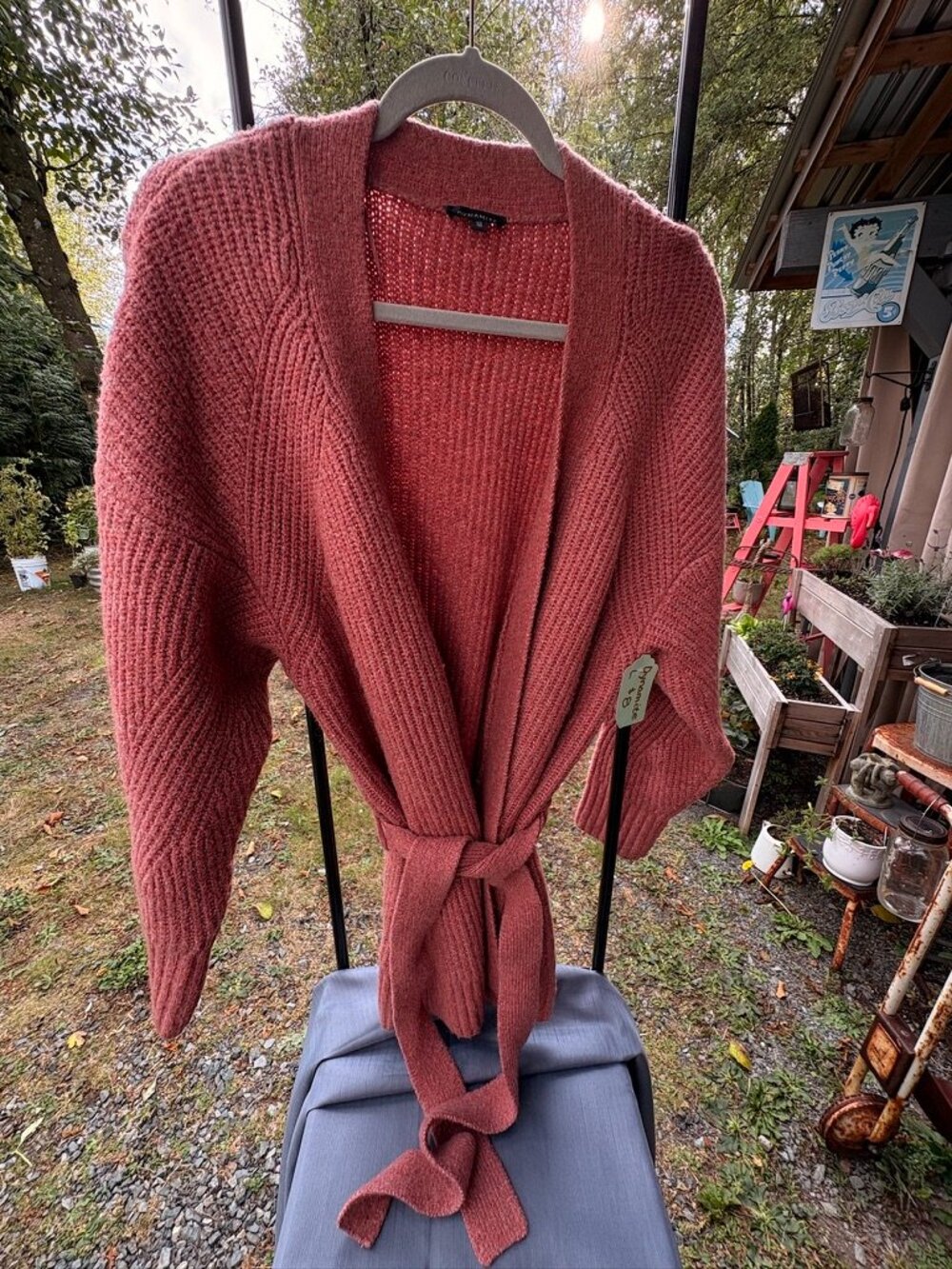 Dynamite, Dusty Rose, Chunky Knit, Belted, Long Sleeve Cardigan – Large